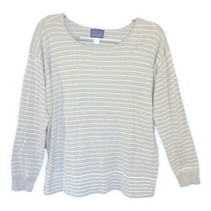 Simply Styled Sweater, gray with white stripes, size large (L)